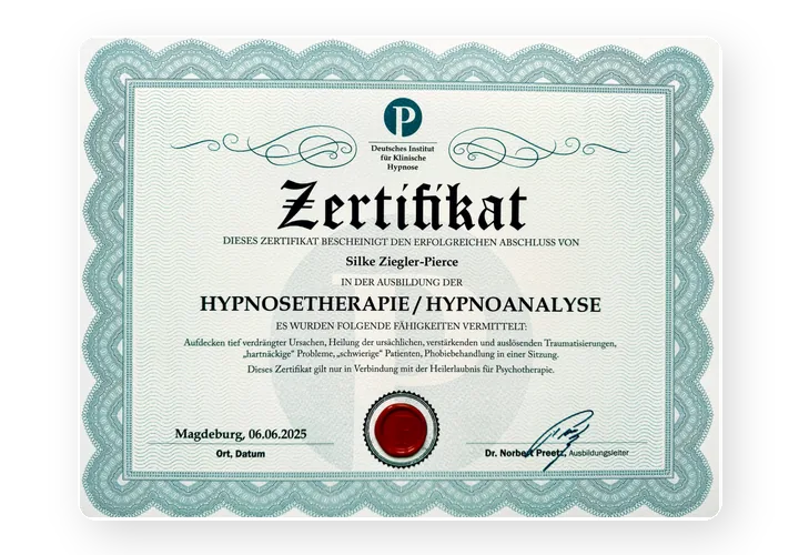 Zertifikat Hypnosetherapie und Hypnoanalyse