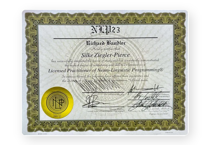 Zertifikat Licensed Practitioner of NLP, Society of NLP