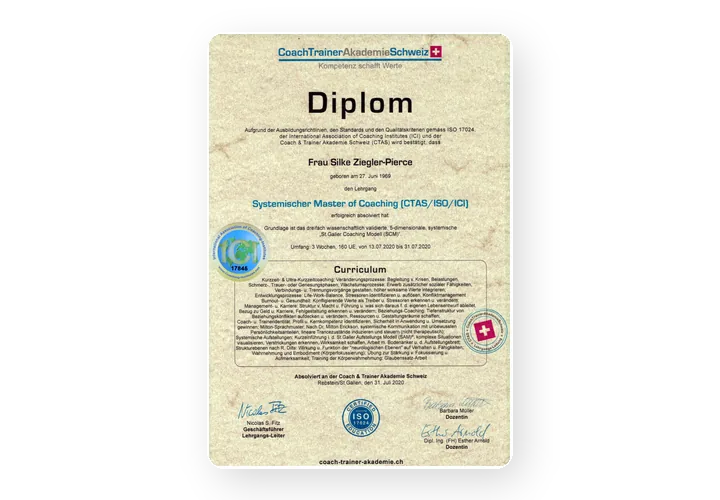 Diplom Systemischer Master of Coaching, Coach & Trainer Akademie Schweiz